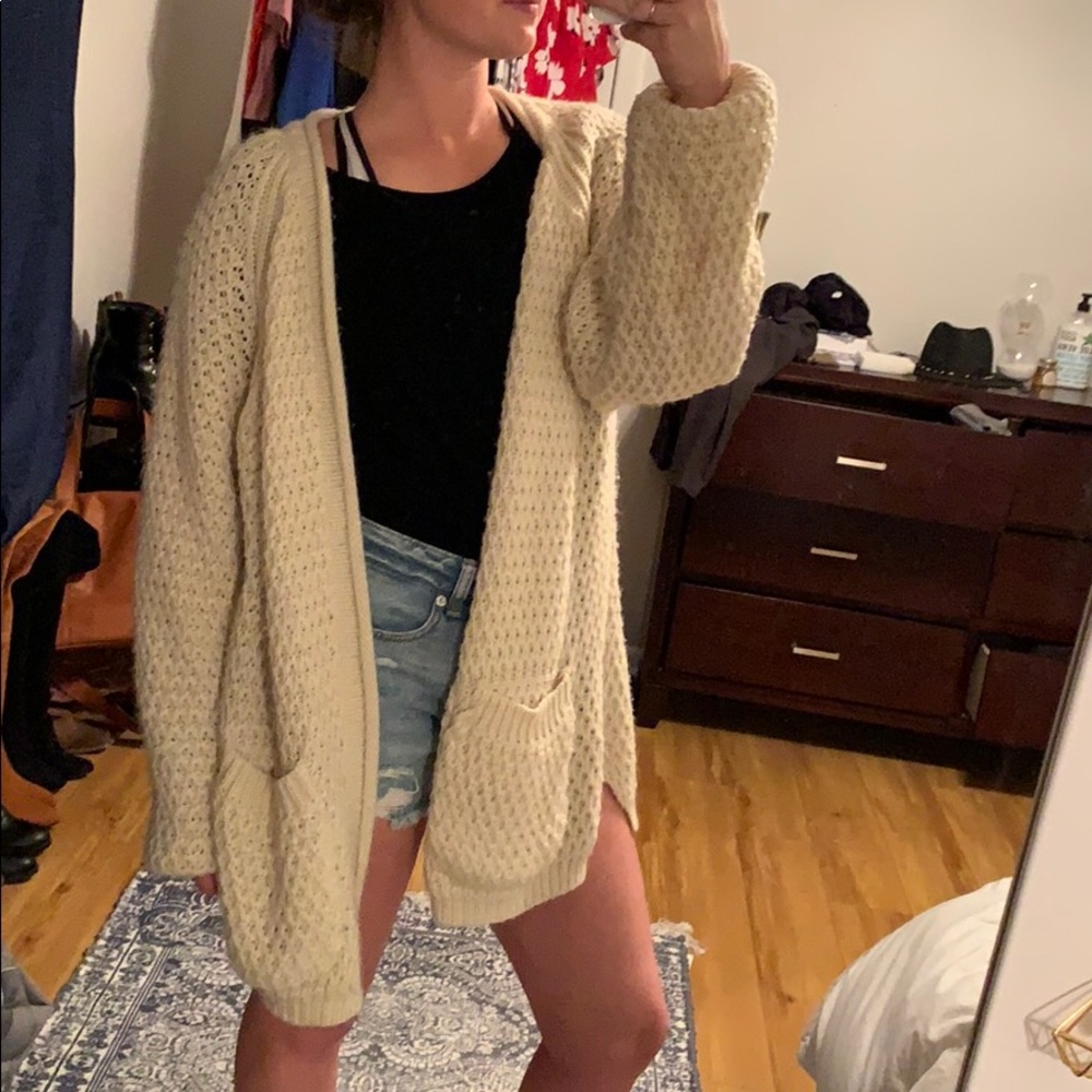 Oversized loose knit oatmeal cardigan